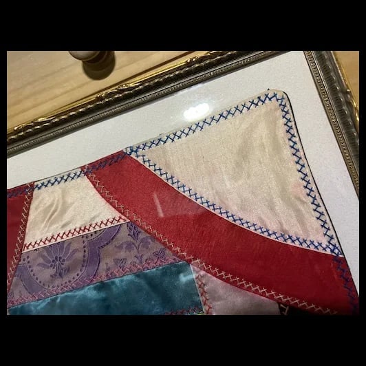 Antique Victorian CRAZY QUILT Nursery Rhyme Framed - 9