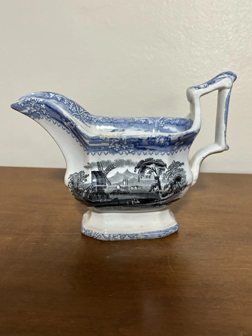 Blue & Black Staffordshire Gravy Boat (1 of 6)