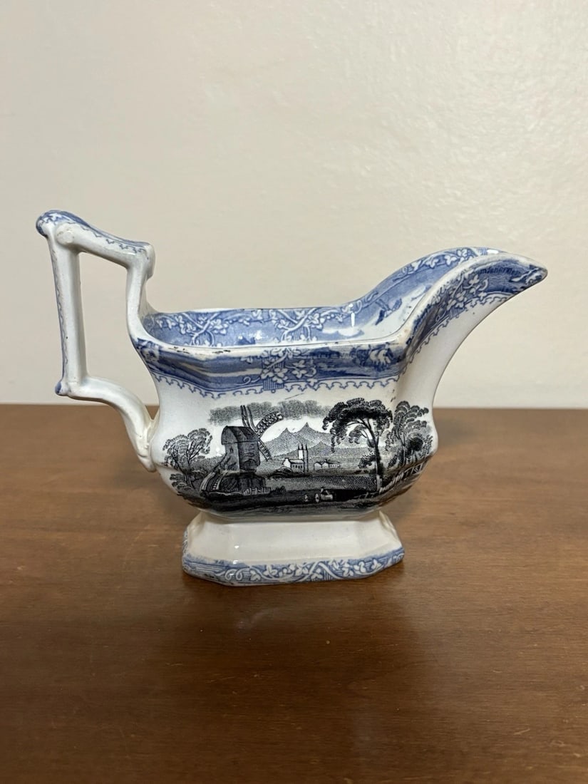 Blue & Black Staffordshire Gravy Boat - 2
