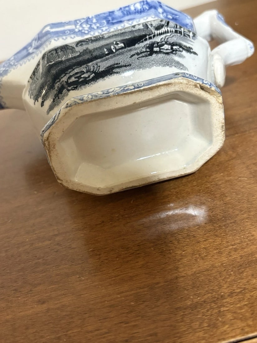 Blue & Black Staffordshire Gravy Boat - 6