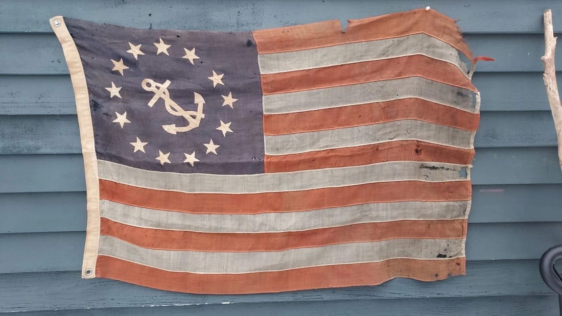 American Flag 13 Stars Nautical Anchor Battle Worn 1890 30 X 45 (1 of 7)