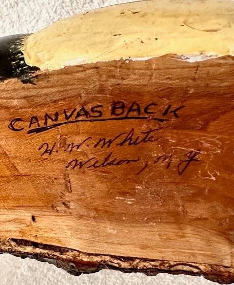 Canvasback Duck Carving in Log Signed - 6