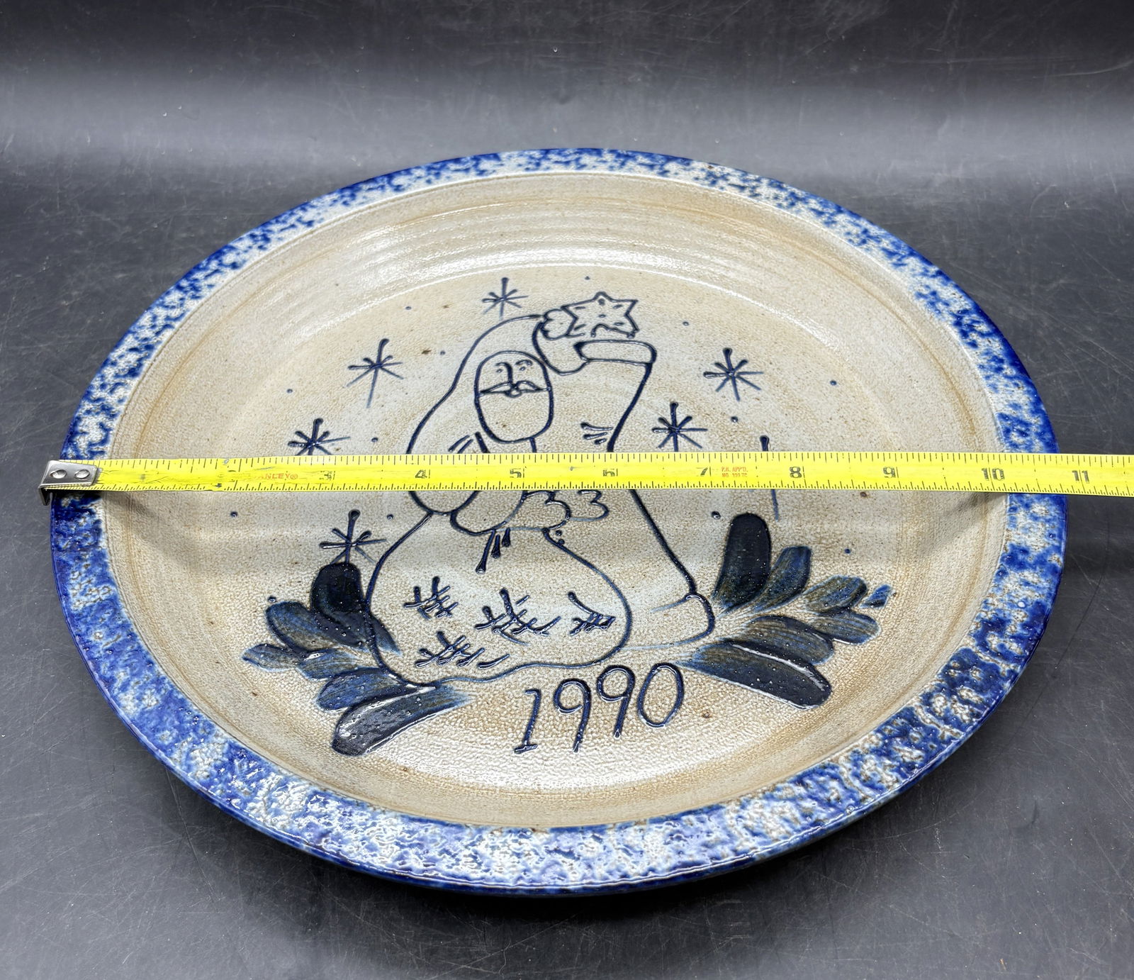 1990 Eldreth Stoneware Pottery Christmas Pie Plate - 8