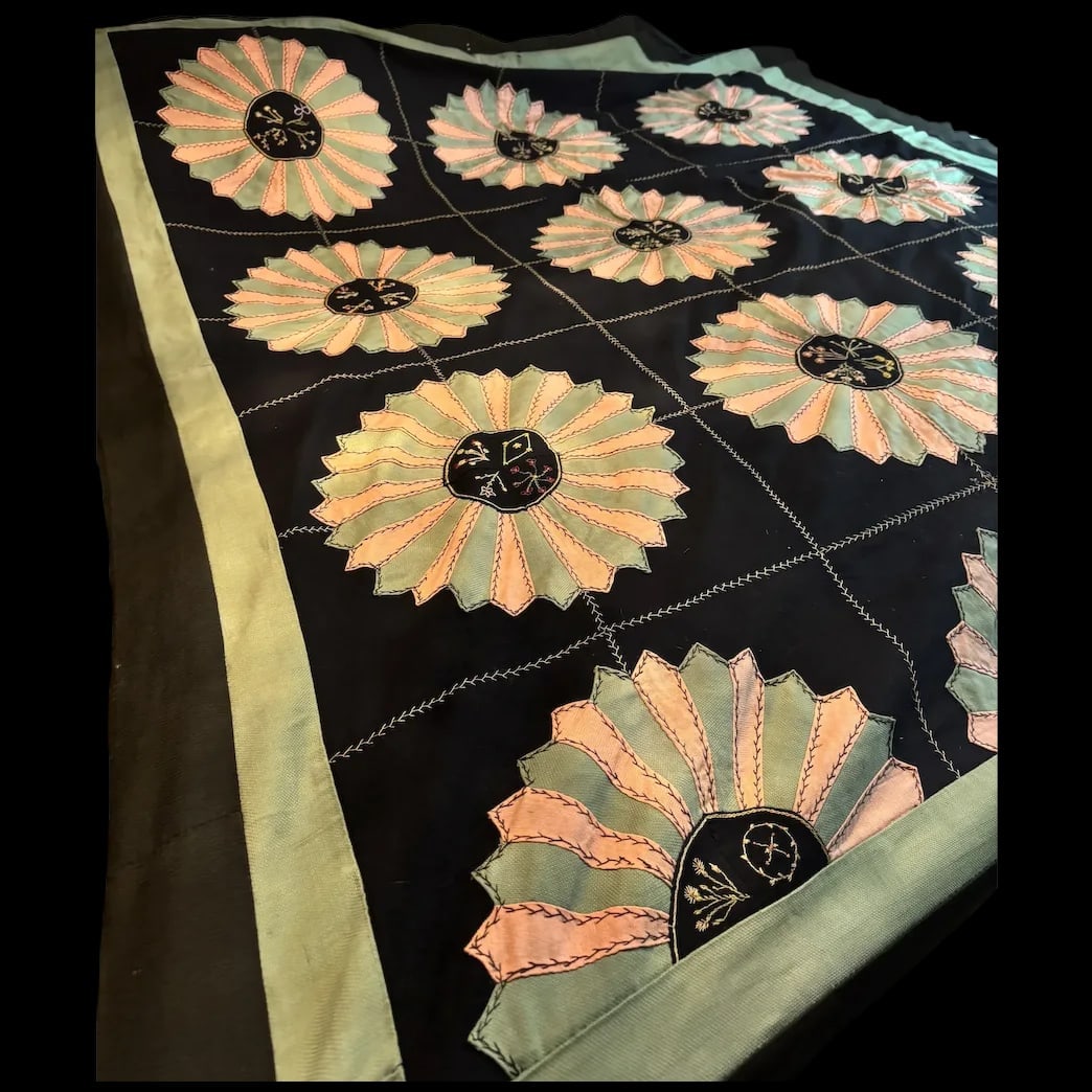 Antique Crazy Quilt Top 72”x82” Hand Stitched Patchwork Wool Quilt (1 of 12)