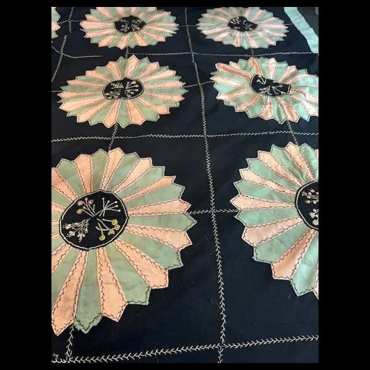 Antique Crazy Quilt Top 72”x82” Hand Stitched Patchwork Wool Quilt - 7