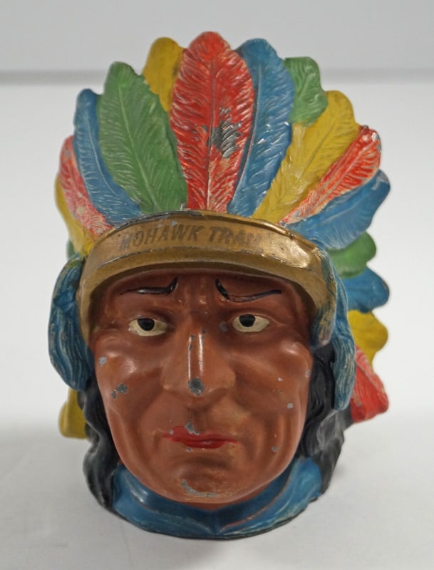 Native American Chief Head Spelter Penny Still Bank (1 of 7)