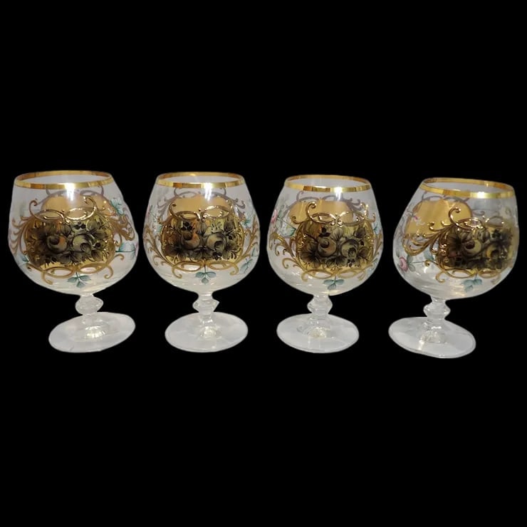 Bohemian Hand Painted Brandy/Cognac Sniffers with 22kt Gold Accents with Presentation Box (1 of 16)