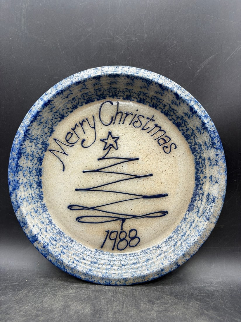 1988 Eldreth Stoneware Pottery Christmas Pie Plate: Date/Period: 1988 Dimension: Approx. 11" diameter Material: Stoneware Additional Information: 1988 Eldreth Stoneware Pottery Christmas Pie Plate Shipping: Domestic: Flat-rate of $12.00 to anywhere wit