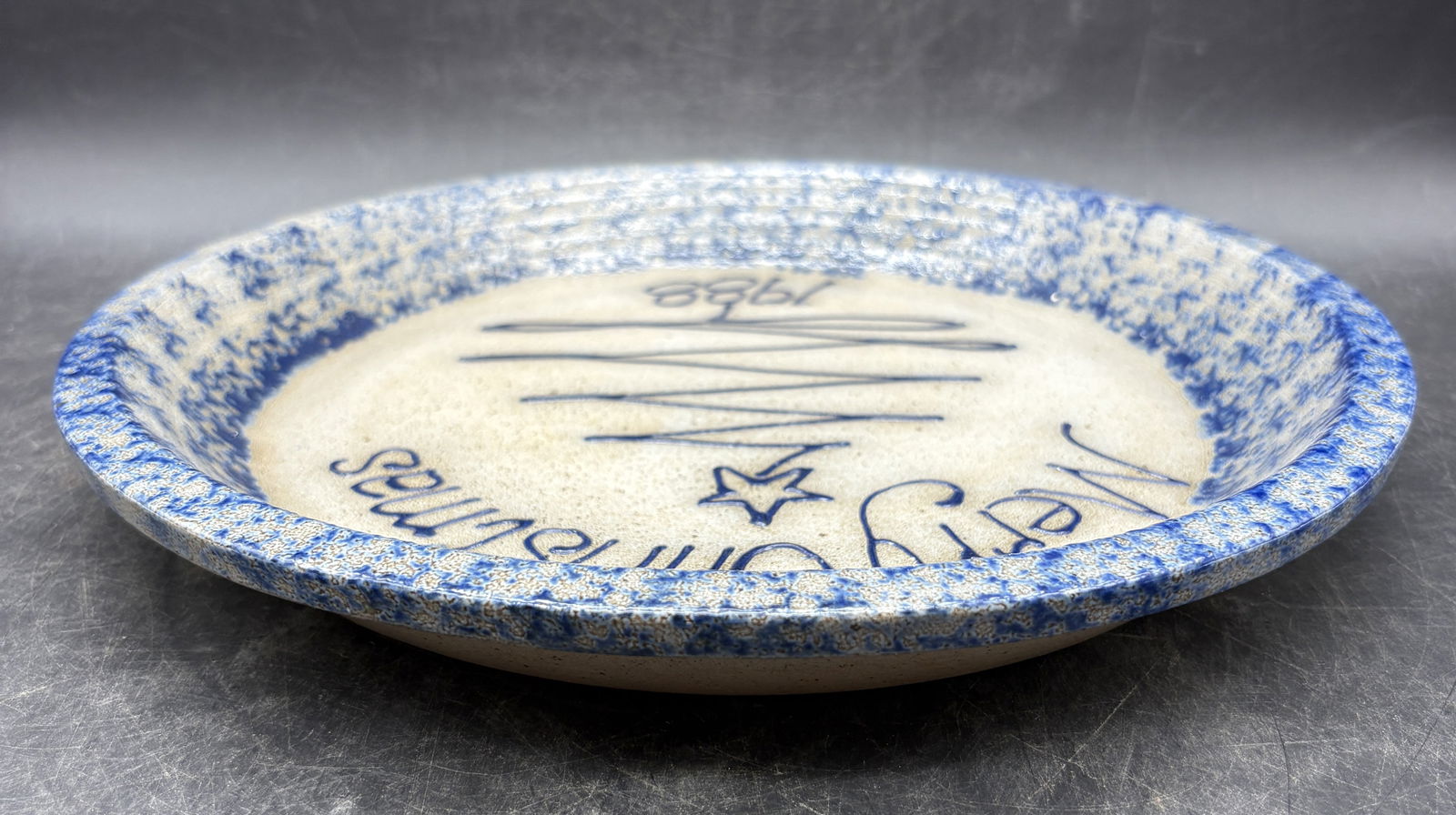 1988 Eldreth Stoneware Pottery Christmas Pie Plate - 4