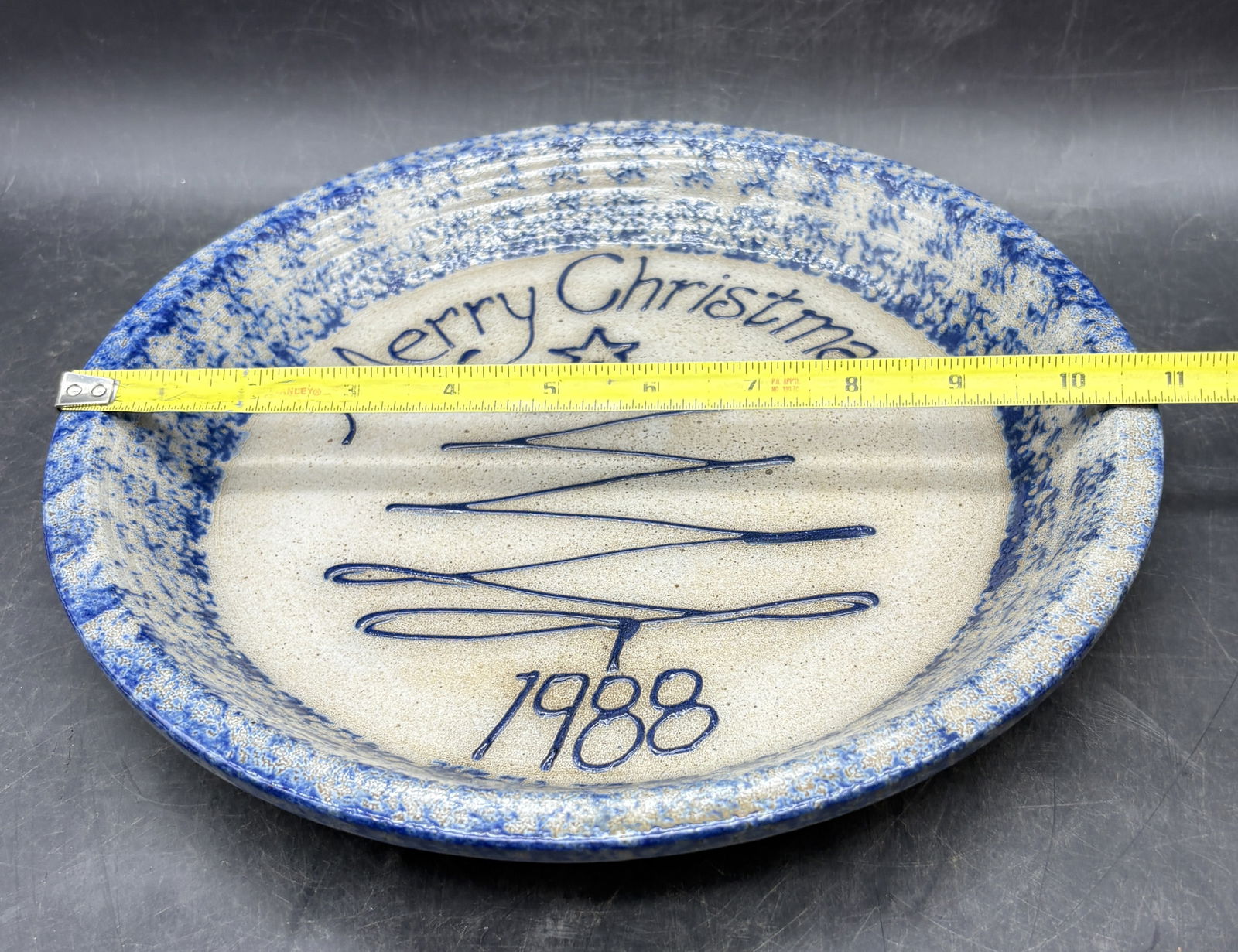 1988 Eldreth Stoneware Pottery Christmas Pie Plate - 8