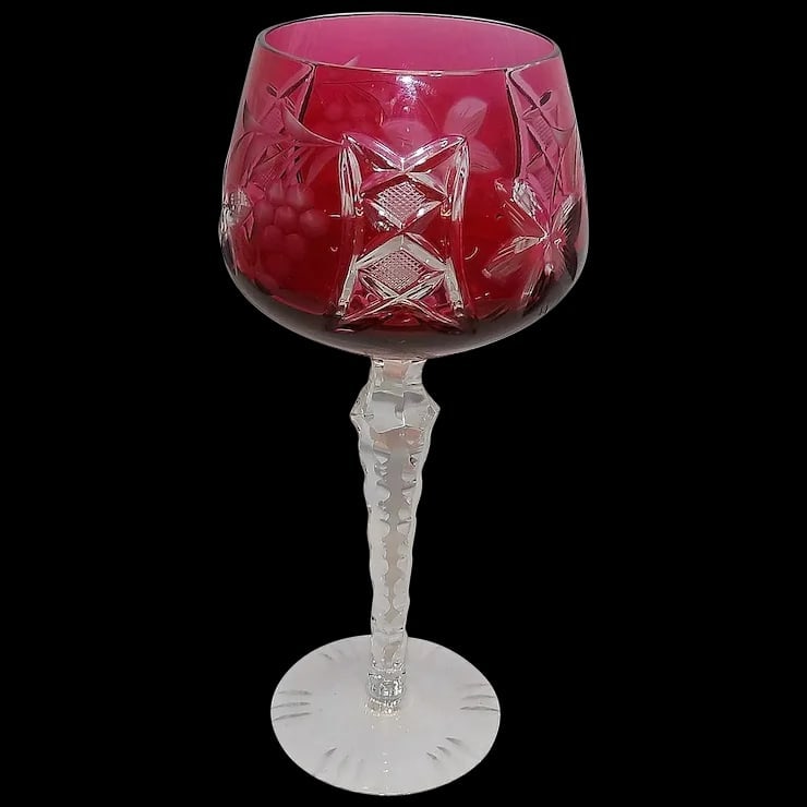 Bohemian Cut to Clear Cranberry Wine Hock (1 of 5)