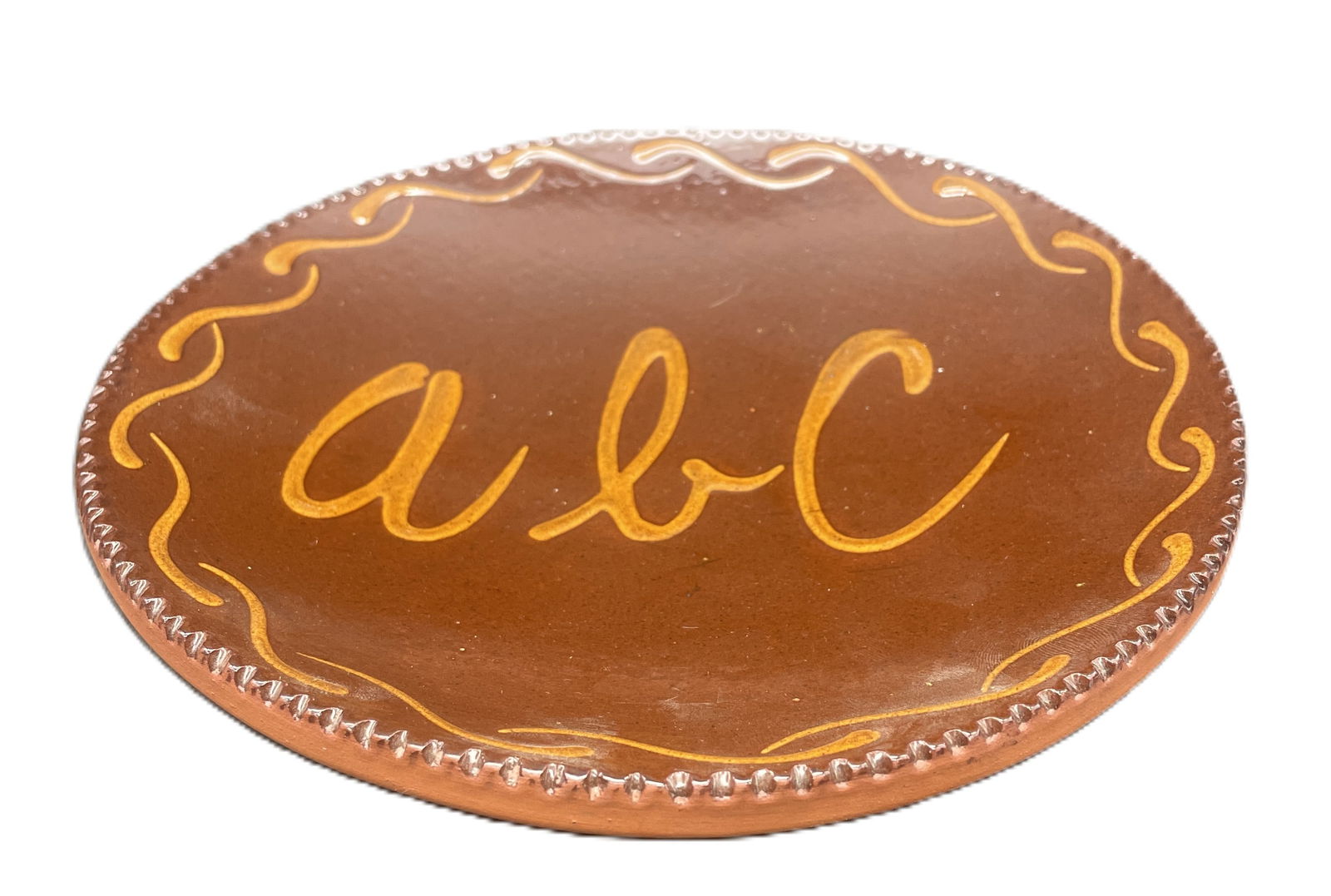 1988 Ned Foltz Redware ABC Slip Decorated Plate w/ Coggled Edge (1 of 5)