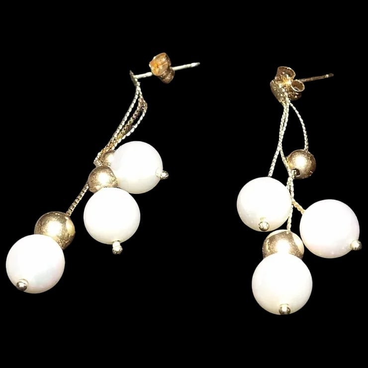 Cultured Pearl with 14KT Gold Chains and Balls Earrings: This pair of Cultured Pearl with 14KT Gold Chains and Balls Earrings has been certified by a certified jeweler and will be a pair that you will be proud to wear and will accent any outfit. The measure