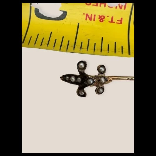 Antique Victorian Fleur de leaf 10k Gold w/seed pearls PIN - 7