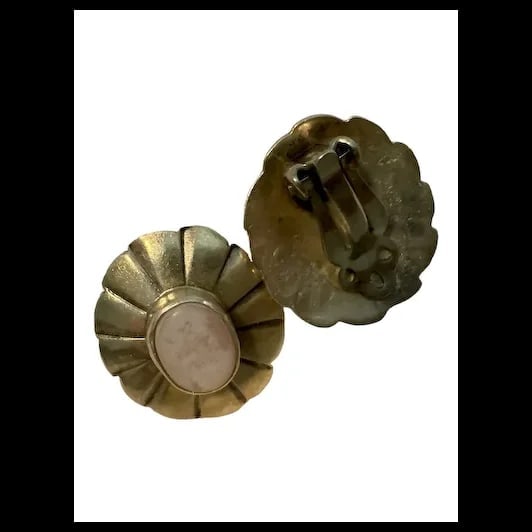 Vintage sterling silver & mother of pearl Zuni clip on earrings - 7