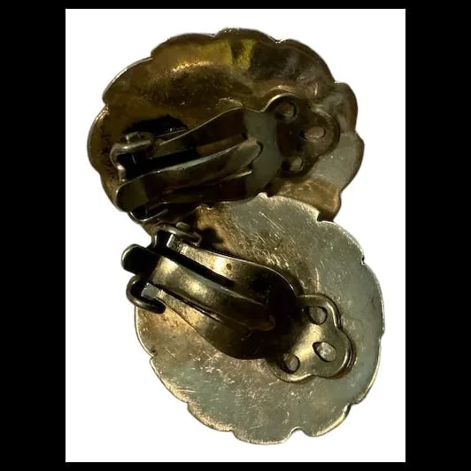 Vintage sterling silver & mother of pearl Zuni clip on earrings - 8