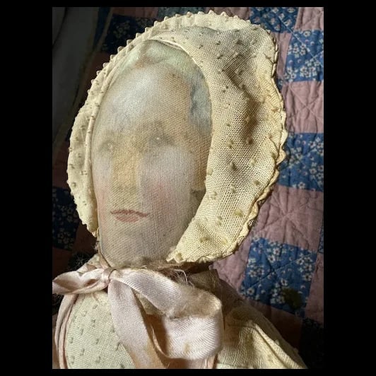 Vintage cloth Doll w/ her Quilt - 2