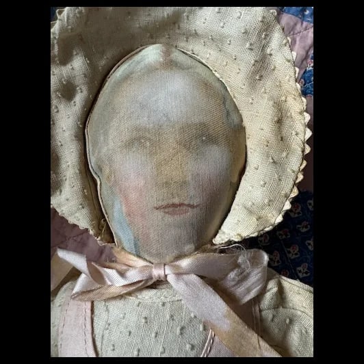 Vintage cloth Doll w/ her Quilt - 3