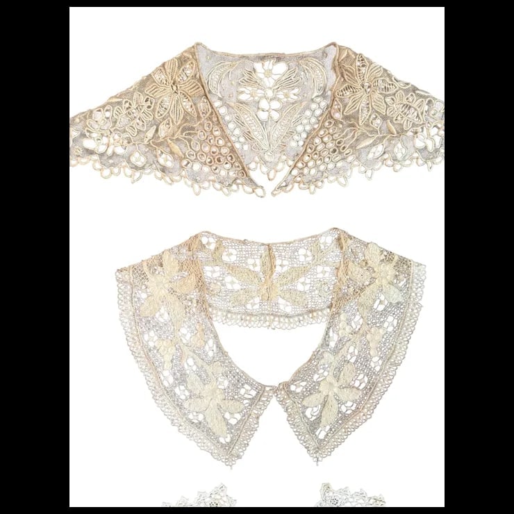 Antique 19th c Victorian hand done three Lace Collars Framed - 3