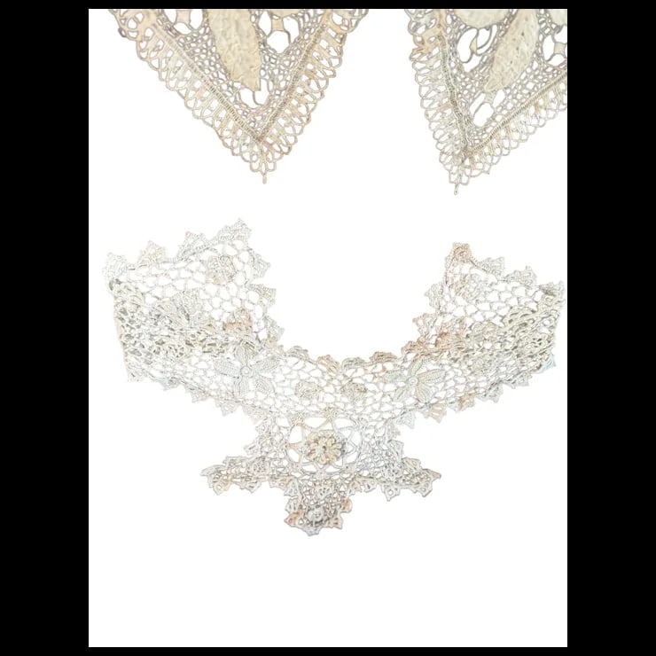 Antique 19th c Victorian hand done three Lace Collars Framed - 4