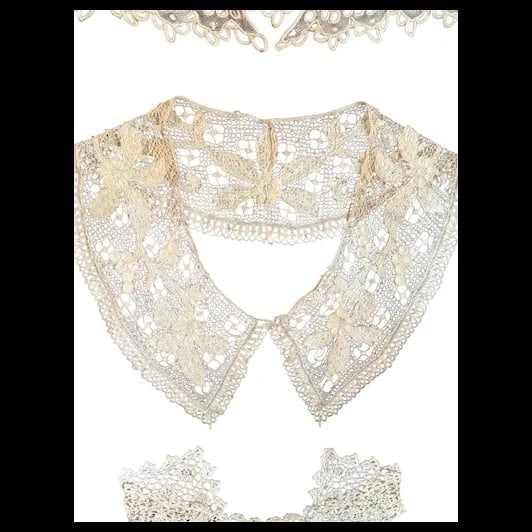 Antique 19th c Victorian hand done three Lace Collars Framed - 5