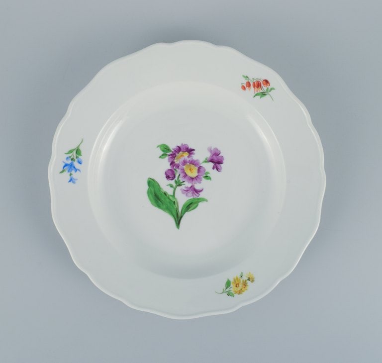 Meissen, Germany, six dinner plates hand painted with floral motifs in different colors. - 2