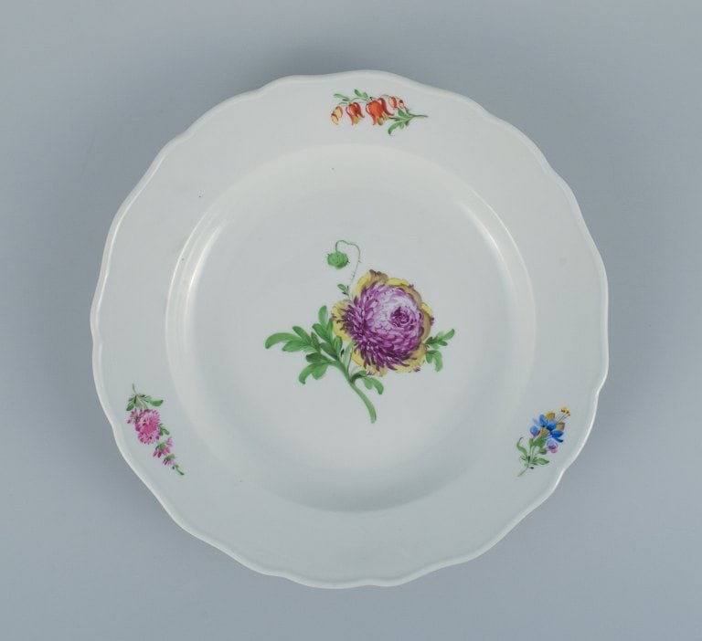 Meissen, Germany, six dinner plates hand painted with floral motifs in different colors. - 6