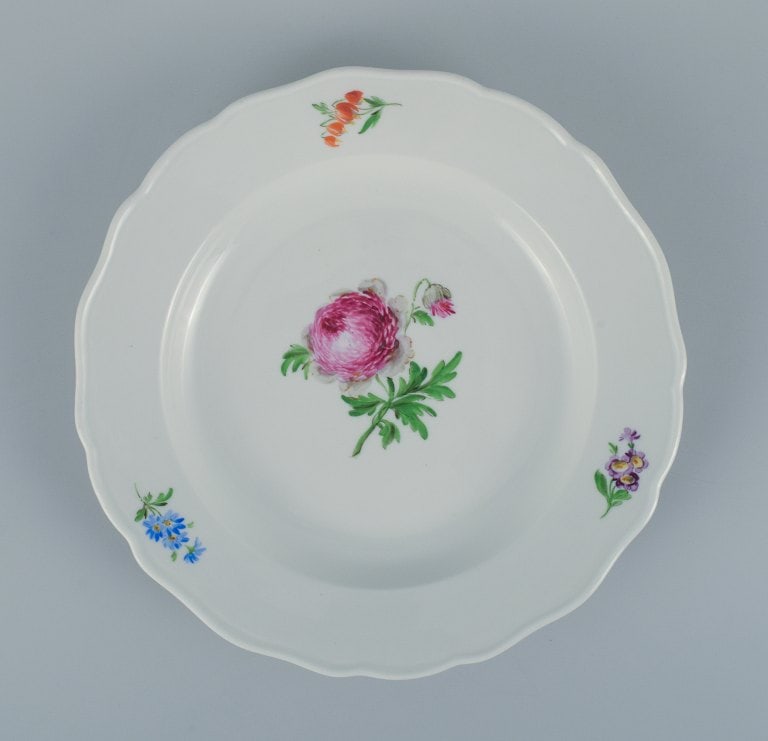 Meissen, Germany, six dinner plates hand painted with floral motifs in different colors. - 7