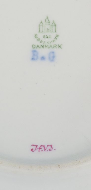 B&G, Bing & Grondahl Saxon flower. Three deep plates decorated with flowers and gold rim. - 5