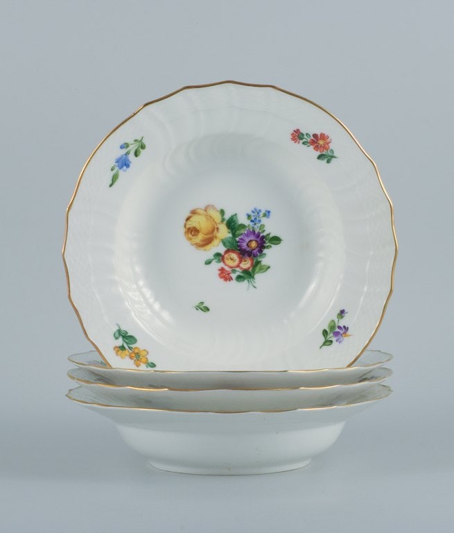 Royal Copenhagen Light Saxon Flower. Four deep plates in hand-painted porcelain. (1 of 7)