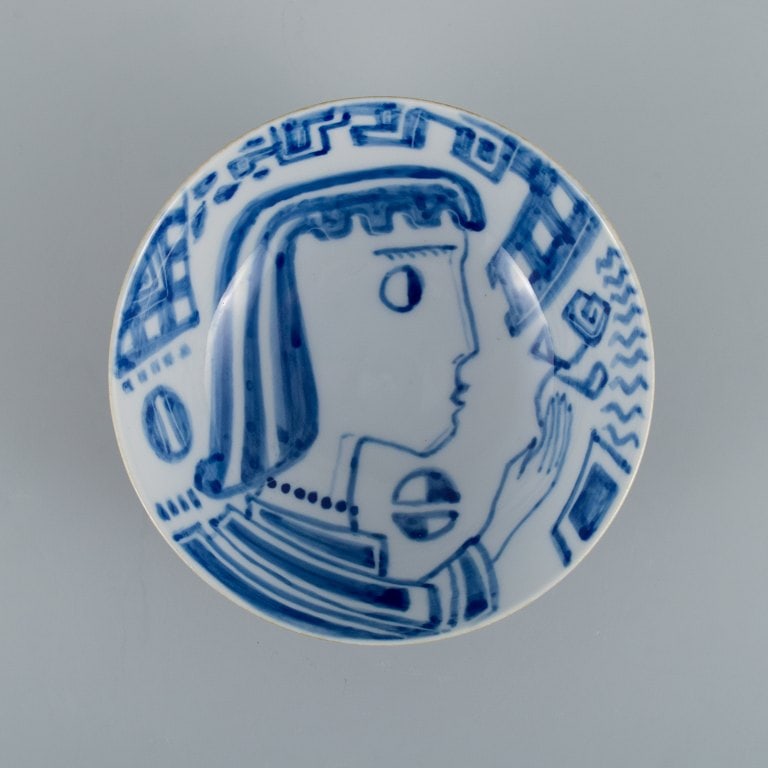 Gunnar Nylund for Rörstrand, Sweden, unique ceramic bowl hand painted with woman in profile. - 3