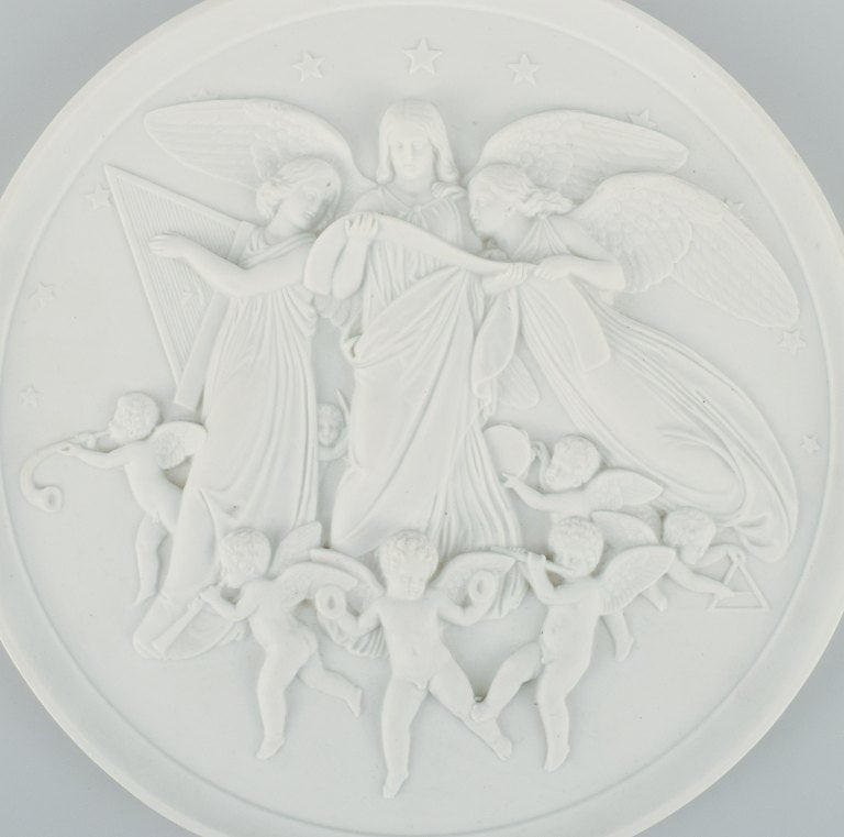 Bing & Grøndahl after Thorvaldsen. Antique biscuit wall plaque with angels in relief. 1870/80s. - 2