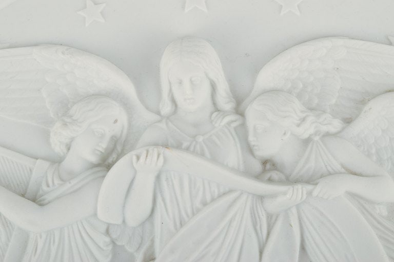 Bing & Grøndahl after Thorvaldsen. Antique biscuit wall plaque with angels in relief. 1870/80s. - 3