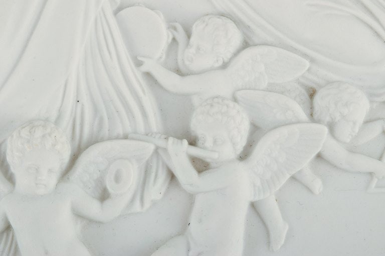 Bing & Grøndahl after Thorvaldsen. Antique biscuit wall plaque with angels in relief. 1870/80s. - 4