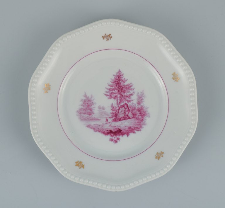 Rosenthal, a set of ten plates, hand painted in purple with landscape scenes. - 3