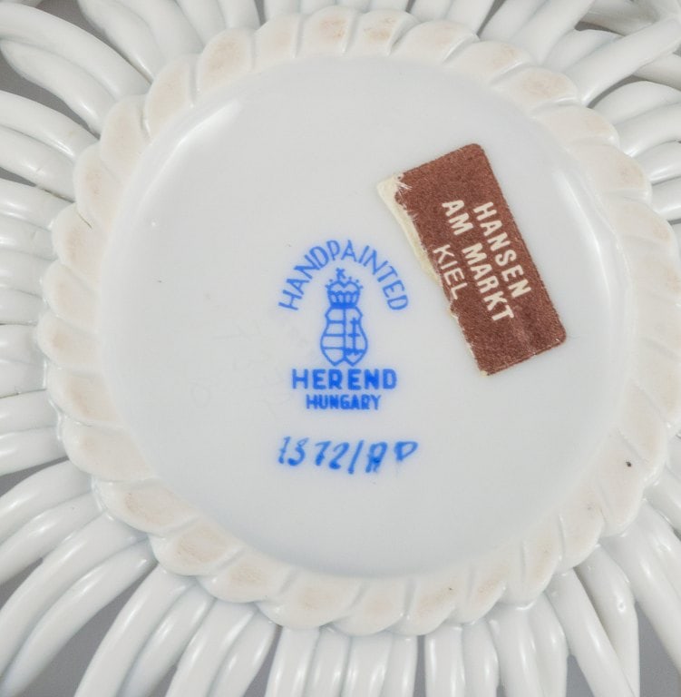 Herend pink Chinese Bouquet, two small bowls with wickerwork in hand-painted porcelain. - 8