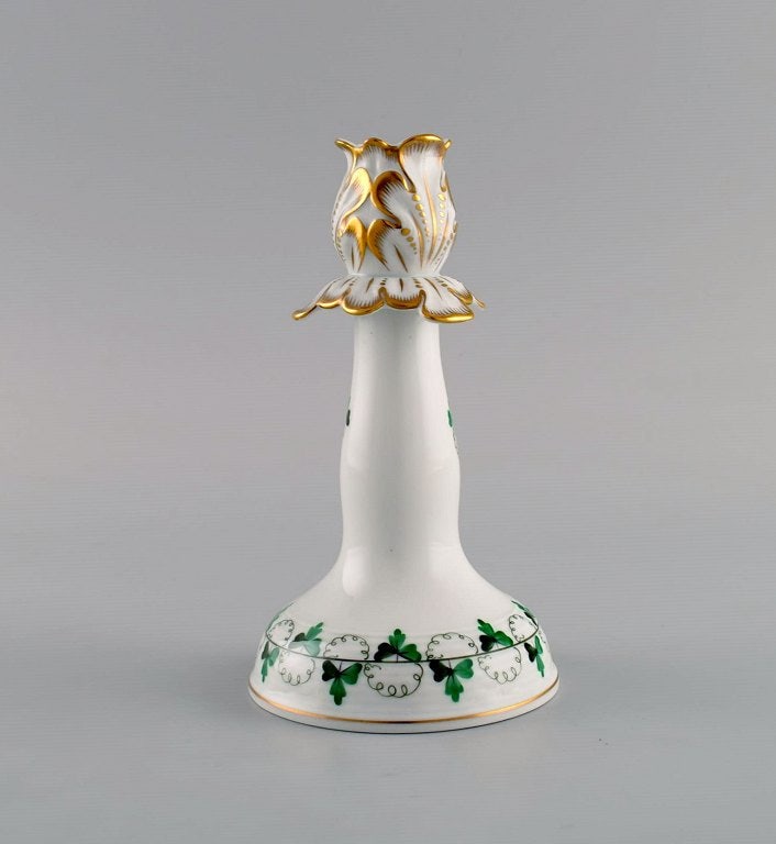 Herend candlestick in hand-painted porcelain with gold decoration. Mid 20th century. - 2