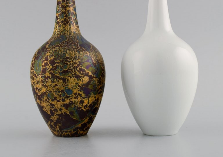 Two Rosenthal porcelain vases. Beautiful marbled gold decoration. 1980s. - 5