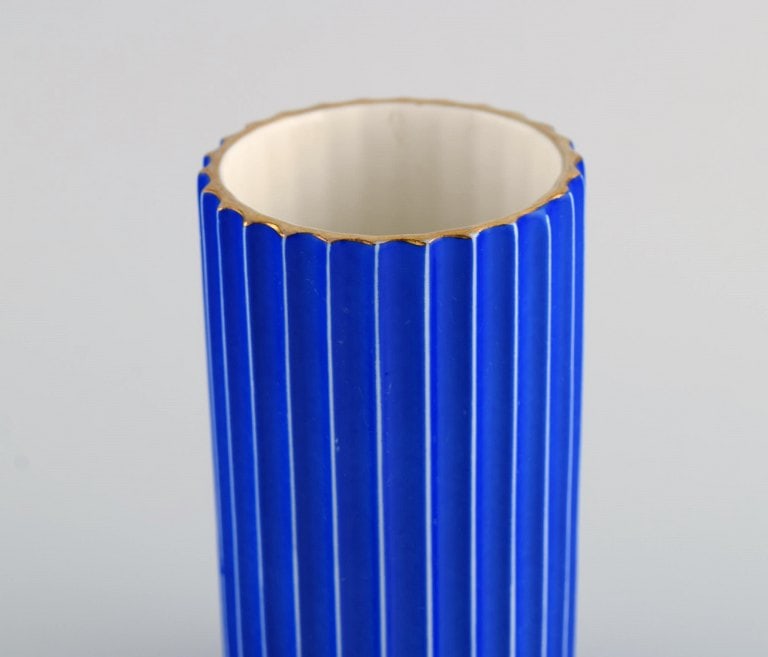 Early blue Lyngby porcelain vase in with gold decoration. Mid 20th century. - 4