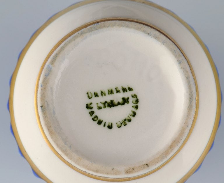 Early blue Lyngby porcelain vase in with gold decoration. Mid 20th century. - 7