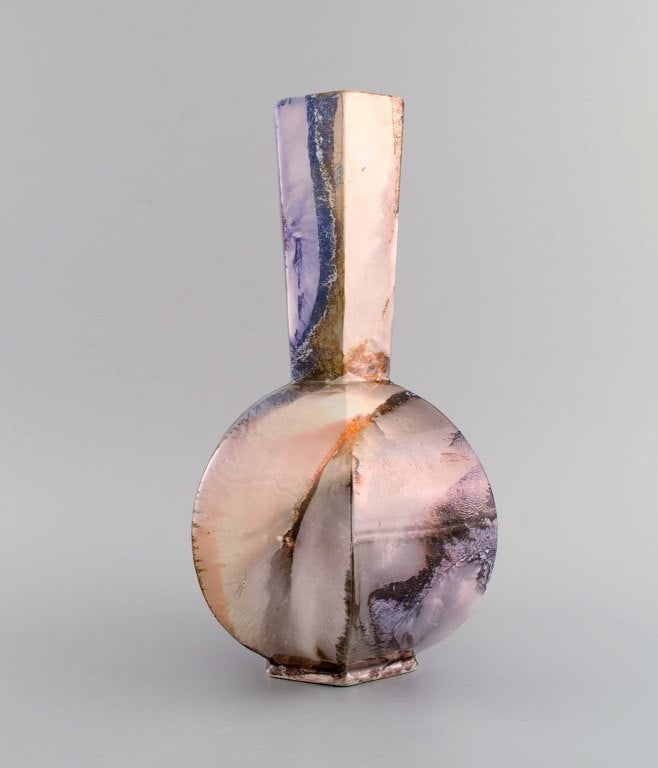 Arabia, Finland. Art deco vase in glazed faience. Beautiful marbled glaze. 1920s/30s. - 3