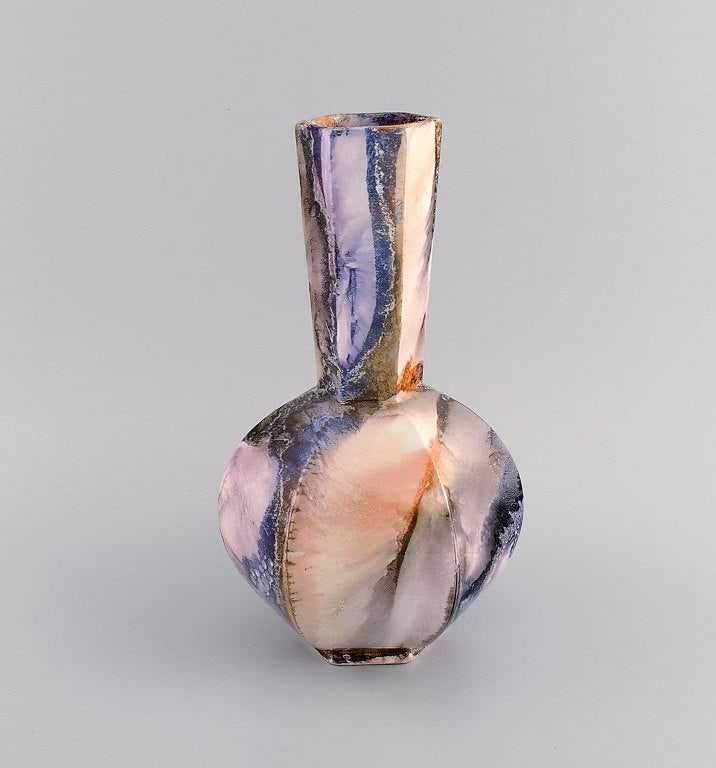 Arabia, Finland. Art deco vase in glazed faience. Beautiful marbled glaze. 1920s/30s. - 8