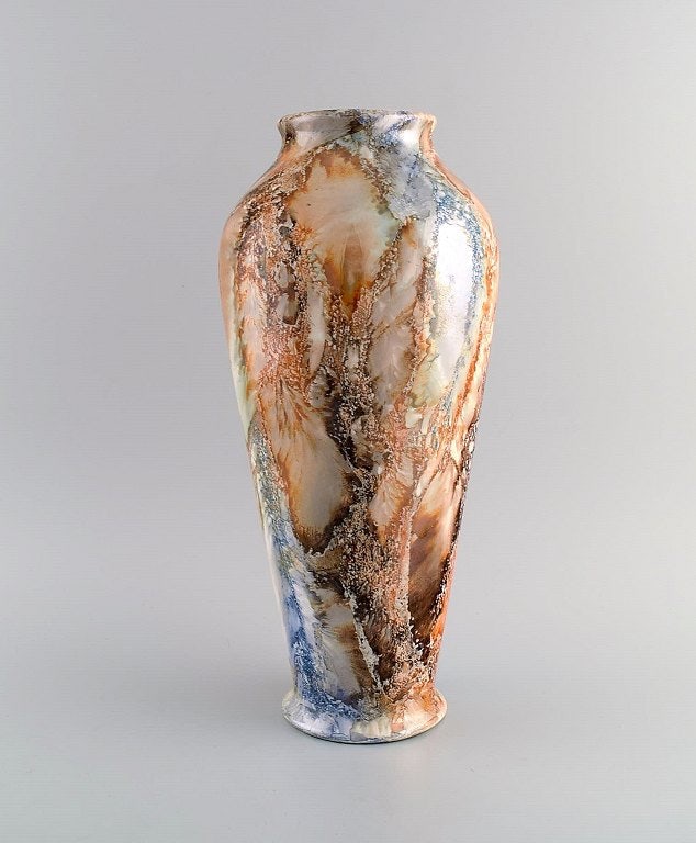 Arabia, Finland. Large art deco vase in glazed faience. Beautiful marbled glaze. 1920/30s. - 3