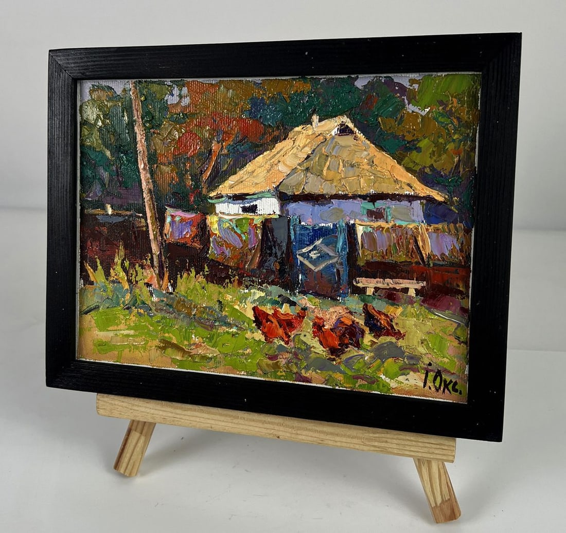 Oil painting Chickens Near the Yard Oksana Ivanyuk - 2