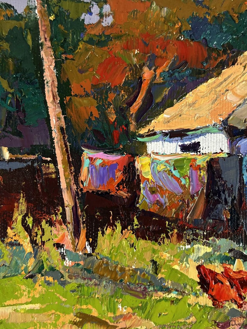 Oil painting Chickens Near the Yard Oksana Ivanyuk - 5