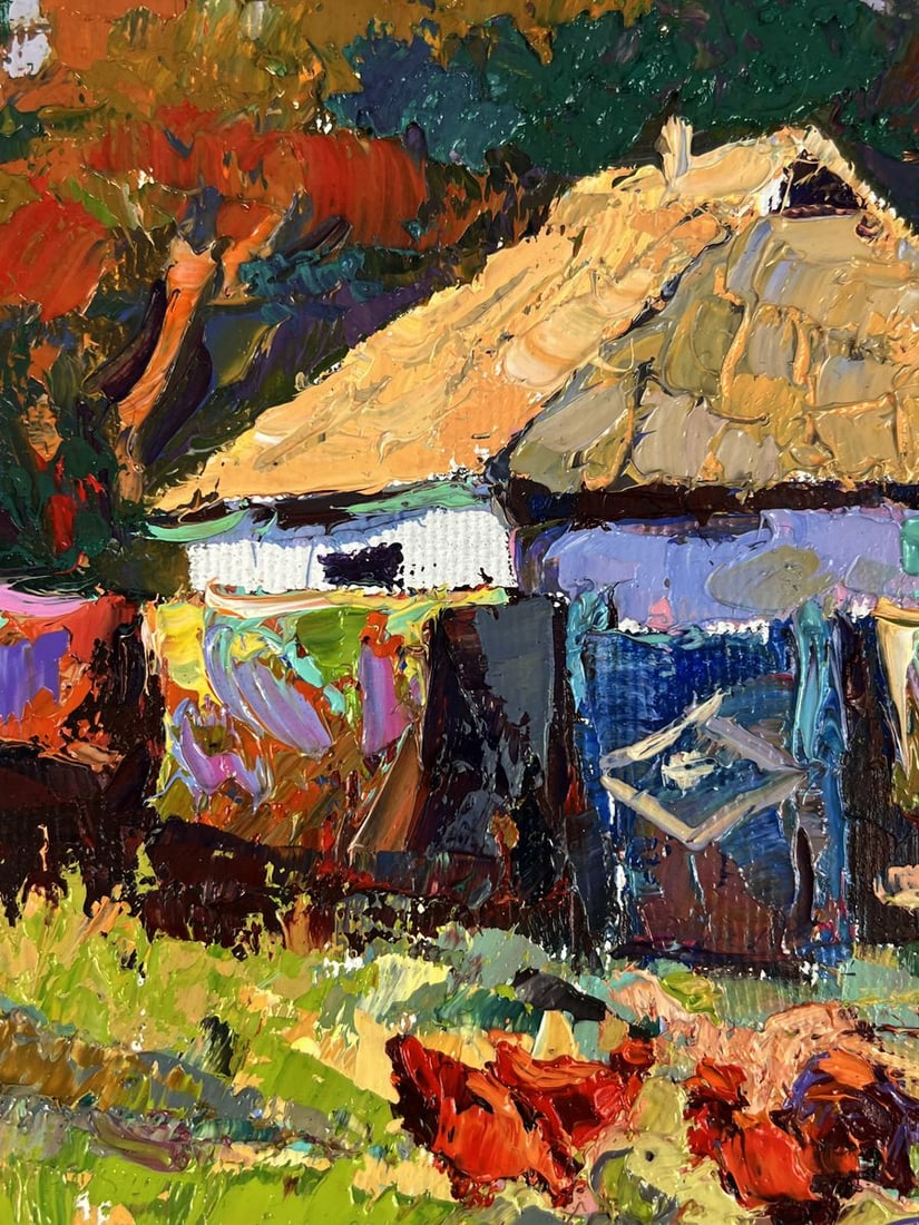 Oil painting Chickens Near the Yard Oksana Ivanyuk - 8