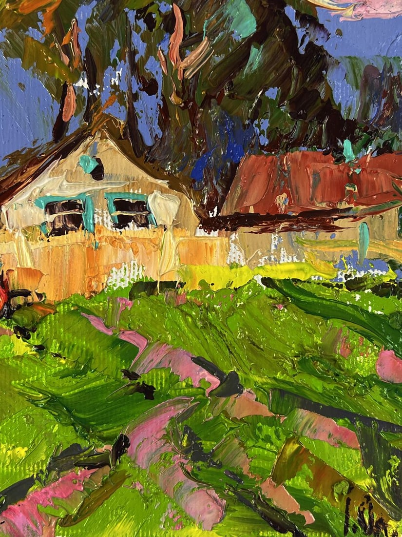 Oil painting A cow is grazing near the yard Oleksiy Ivanyuk - 10