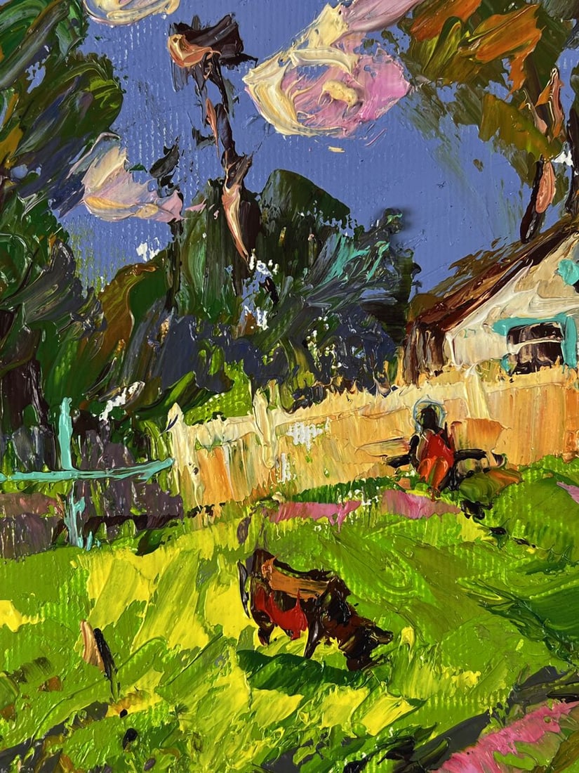 Oil painting A cow is grazing near the yard Oleksiy Ivanyuk - 5