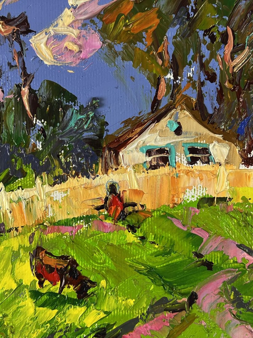 Oil painting A cow is grazing near the yard Oleksiy Ivanyuk - 6