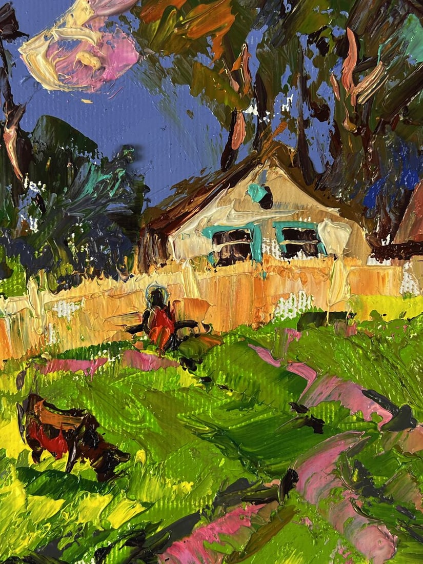 Oil painting A cow is grazing near the yard Oleksiy Ivanyuk - 7